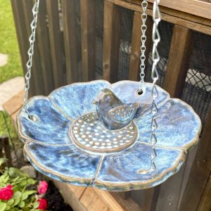 Dragonfly Clay Creations, Pottery Studio, Cornwall, Ontario, Pottery Workshops, Bird Bath Feeder with Chain.