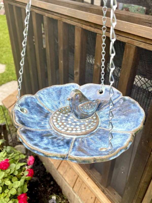 Dragonfly Clay Creations, Pottery Studio, Cornwall, Ontario, Pottery Workshops, Bird Bath Feeder with Chain.